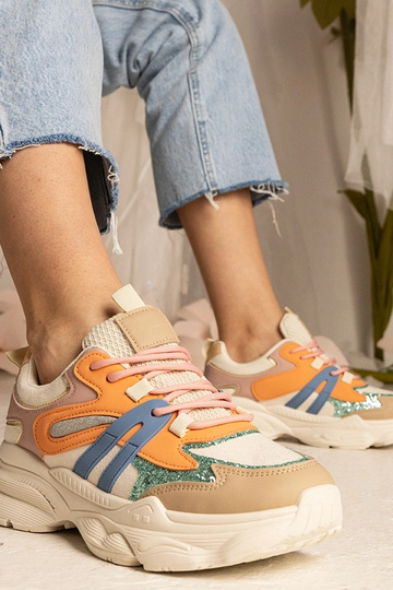 Pomarańczowe sneakersy damskie sportowe z brokatem Maleda 2