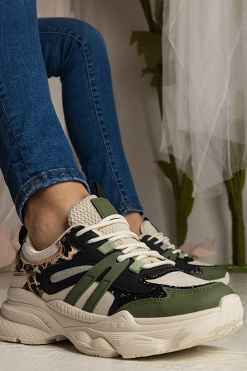 Zielone sneakersy damskie sportowe z brokatem Maleda