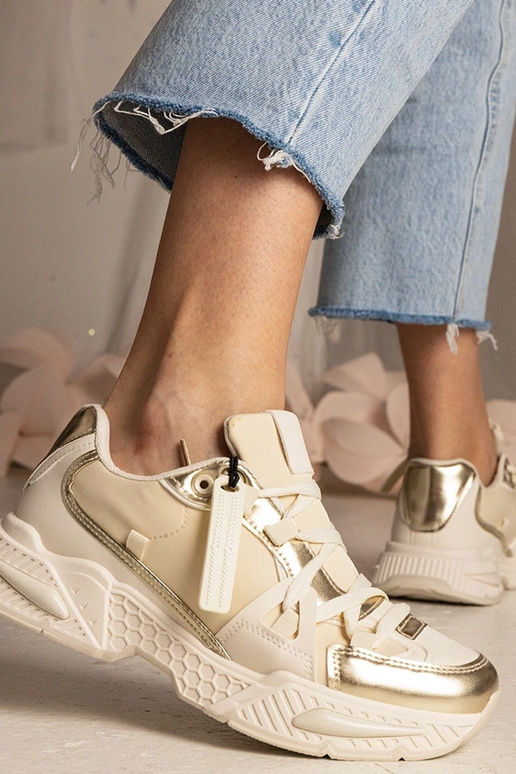 Beżowe sneakersy damskie na masywnej... Beżowe sneakersy damskie na masywnej...