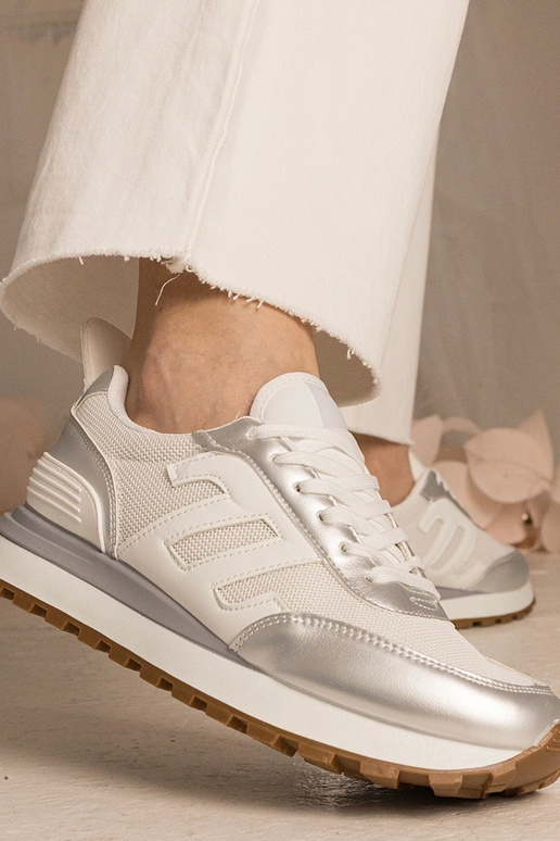 Białe-srebrne sneakersy damskie... Białe-srebrne sneakersy damskie...