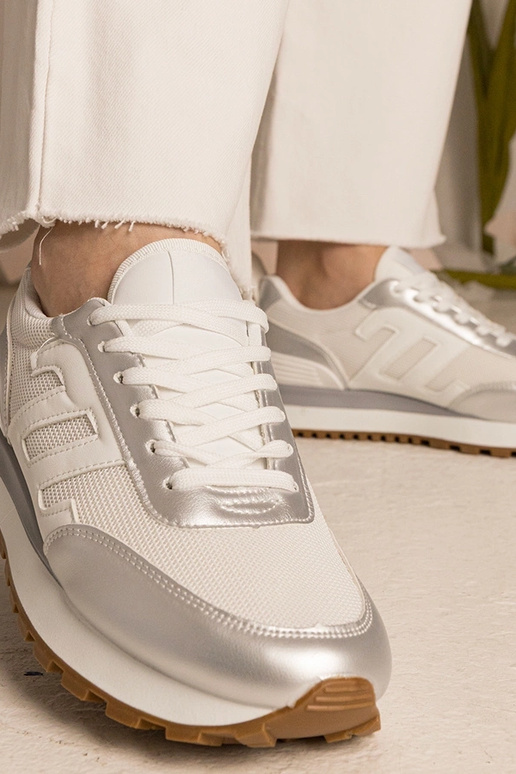 Białe-srebrne sneakersy damskie... Białe-srebrne sneakersy damskie...