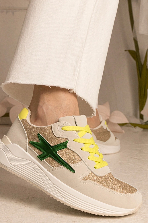 Beżowe sneakersy damskie sportowe z... Beżowe sneakersy damskie sportowe z...