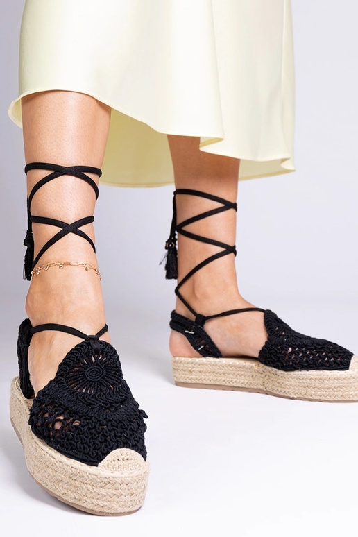 Czarne sandały espadryle plecione Lemura