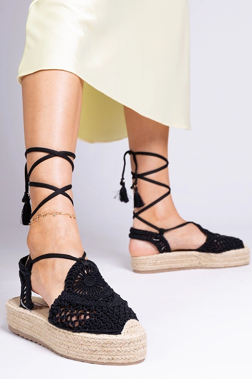 Czarne sandały espadryle plecione Lemura