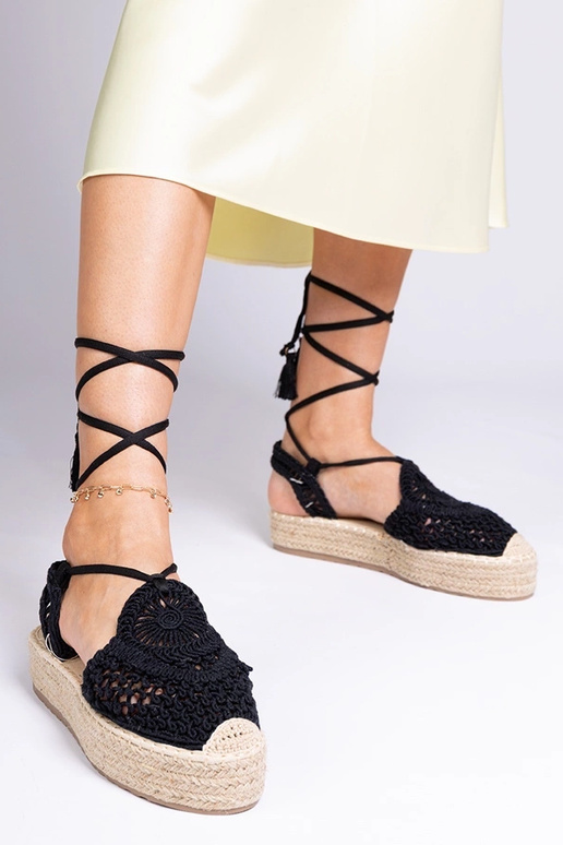 Czarne sandały espadryle plecione Lemura