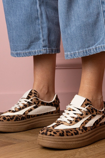 Panterkowe sneakersy trampki na grubej podeszwie Kamela 2