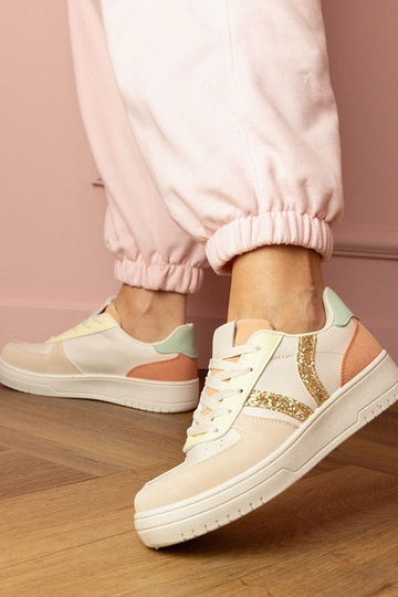 Beżowe sneakersy trampki zdobione brokatem Blona