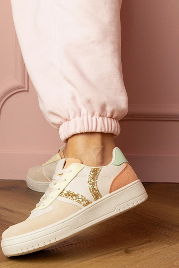 Beżowe sneakersy trampki zdobione brokatem Blona 2