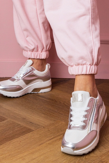Białe sneakersy z cyrkoniami i metaliczną wstawką Garsi