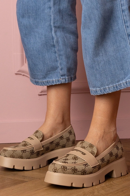 Brązowe mokasyny damskie z haftem Renos Brązowe mokasyny damskie z haftem Renos