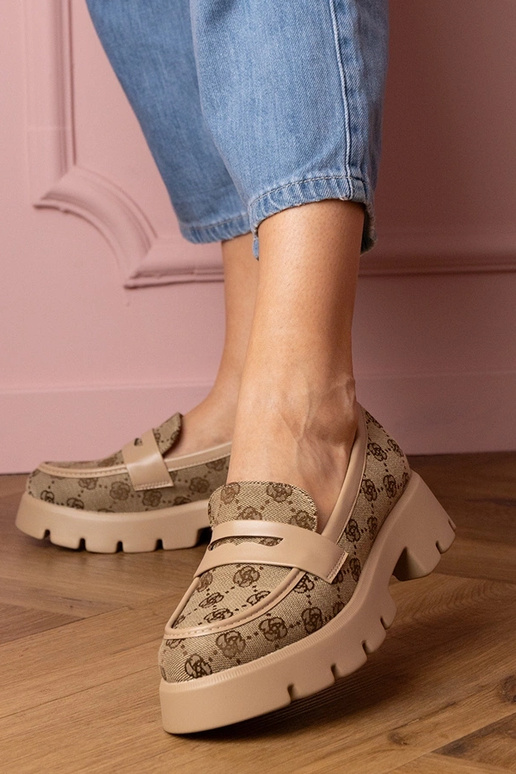 Brązowe mokasyny damskie z haftem Renos Brązowe mokasyny damskie z haftem Renos