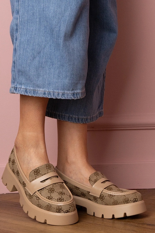 Brązowe mokasyny damskie z haftem Renos Brązowe mokasyny damskie z haftem Renos