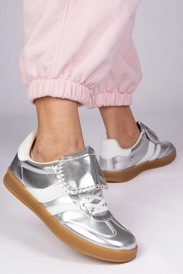 Srebrne sneakersy trampki damskie sportowe Lukka