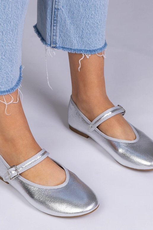 Srebrne balerinki damskie ze...