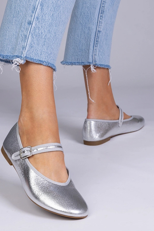Srebrne balerinki damskie ze...