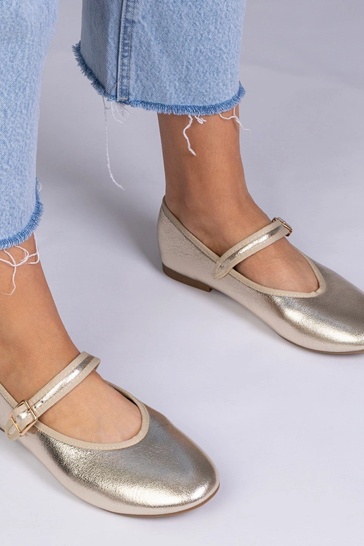 Złote balerinki damskie ze sprzączką...
