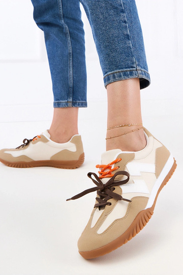 Beżowe sneakersy trampki z kolorowymi sznurówkami Bekki 2
