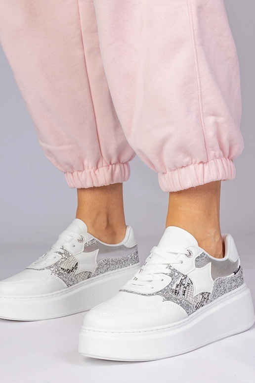 Białe sneakersy z brokatem i...