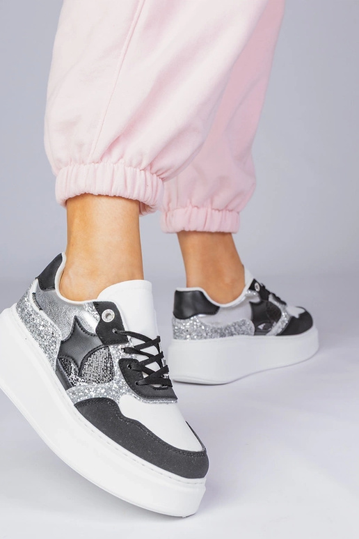 Czarne sneakersy z brokatem i...