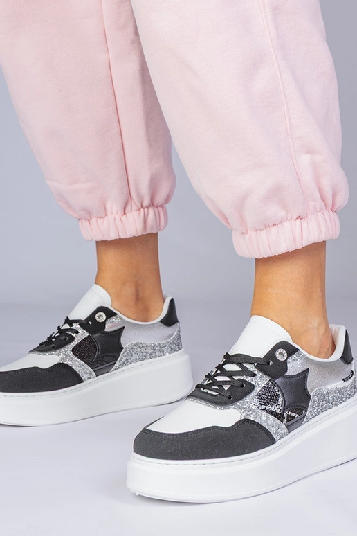 Czarne sneakersy z brokatem i...