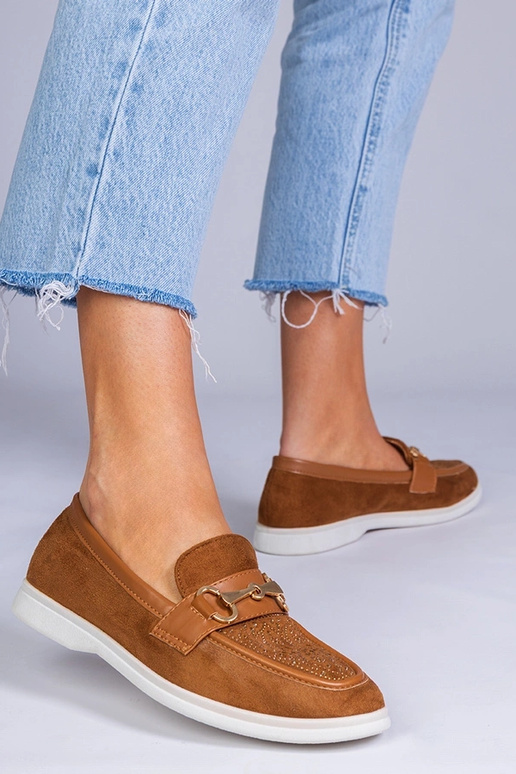 Brązowe mokasyny z ekozamszu z...