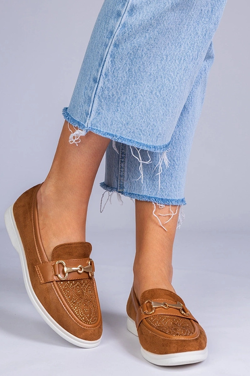 Brązowe mokasyny z ekozamszu z...