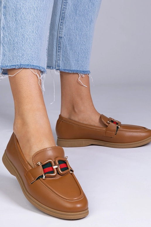 Brązowe mokasyny z ekoskóry z ozdobą...