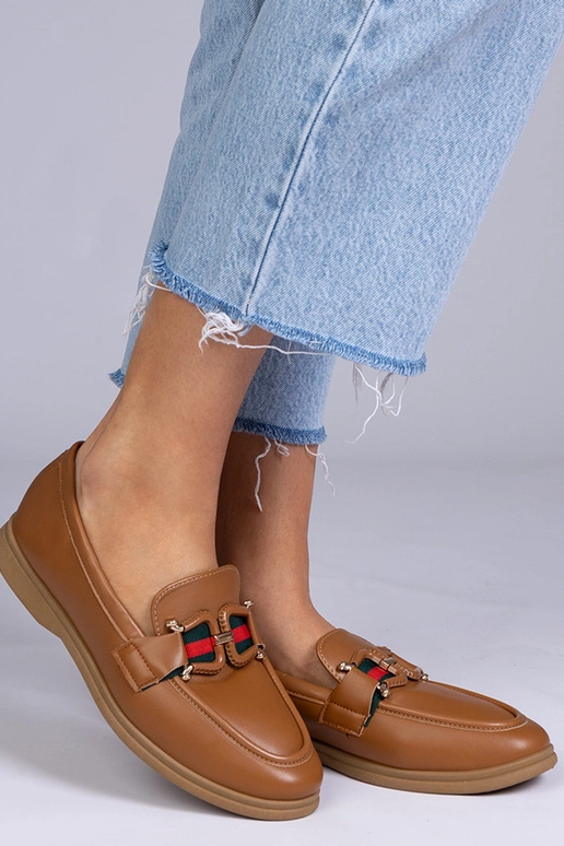 Brązowe mokasyny z ekoskóry z ozdobą...