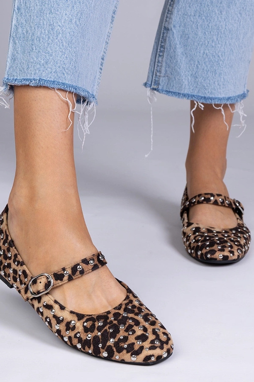 Panterkowe balerinki ze ćwiekami i...