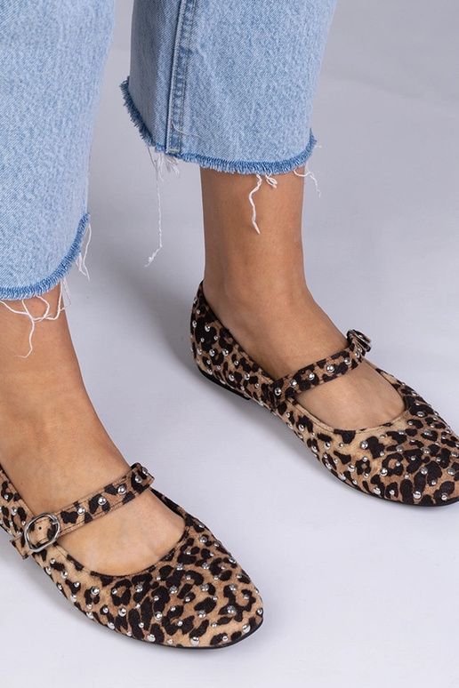 Panterkowe balerinki ze ćwiekami i...