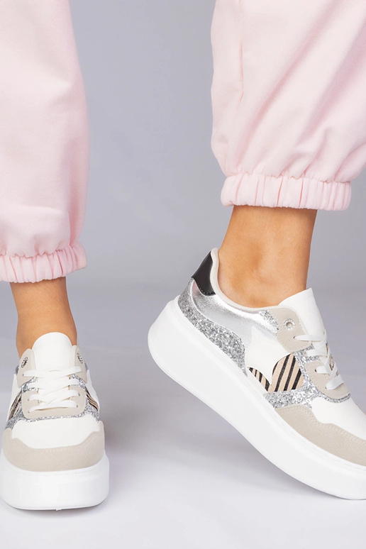 Beżowe sneakersy z brokatem i...