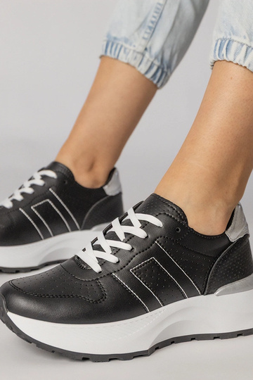 Czarne sneakersy sportowe ze srebrną wstawką Lenkuta