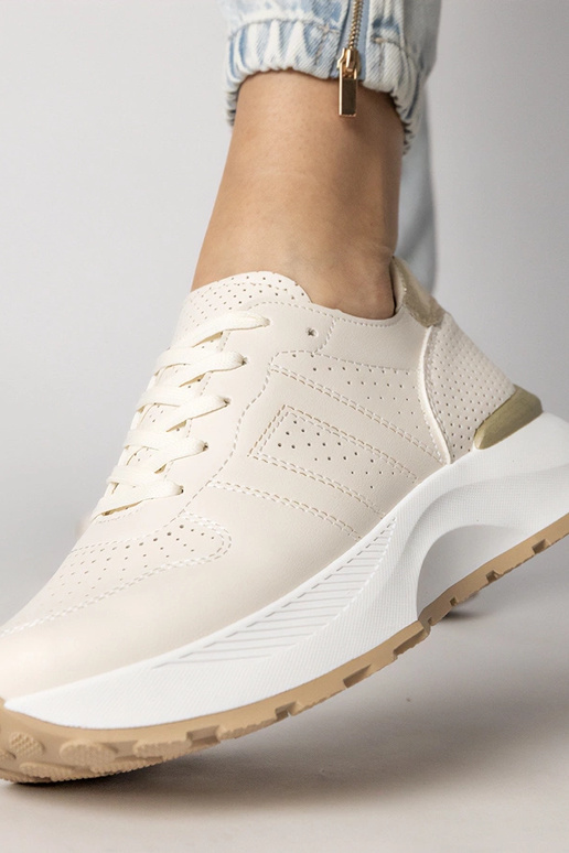 Beżowe sneakersy sportowe ze złotą...