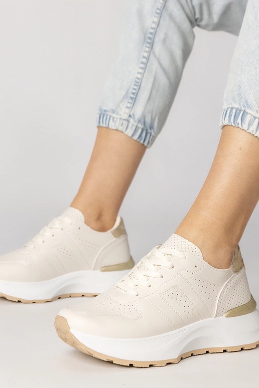 Beżowe sneakersy sportowe ze złotą...