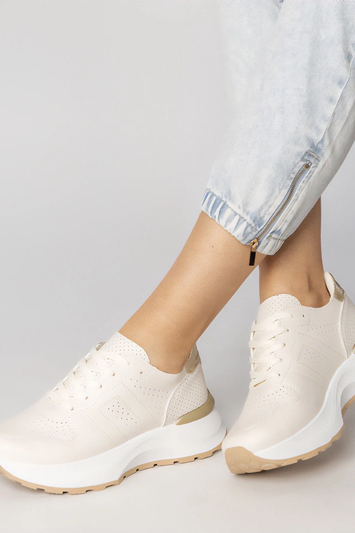 Beżowe sneakersy sportowe ze złotą...