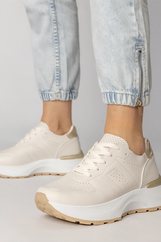 Beżowe sneakersy sportowe ze złotą...