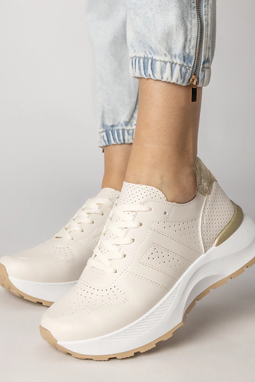 Beżowe sneakersy sportowe ze złotą...