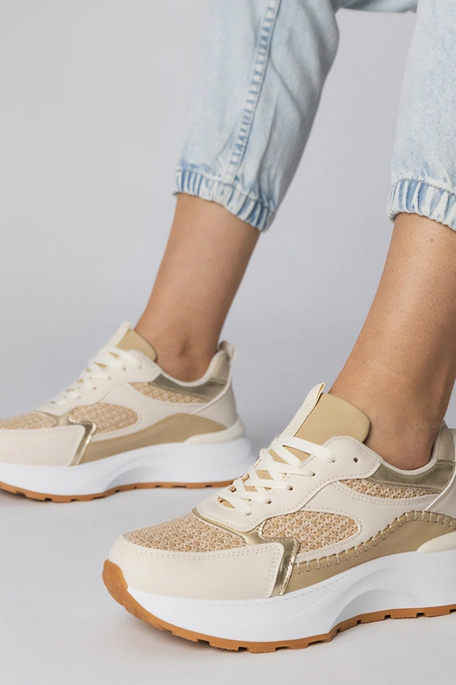Beżowe sneakersy sportowe z plecioną...