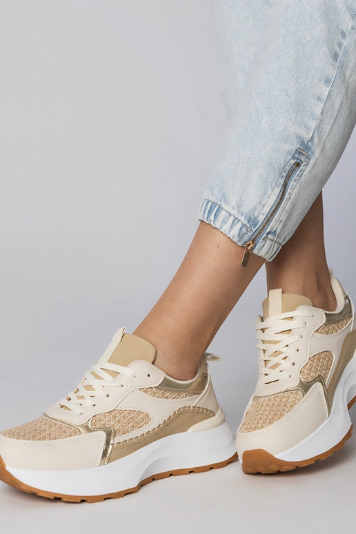 Beżowe sneakersy sportowe z plecioną...