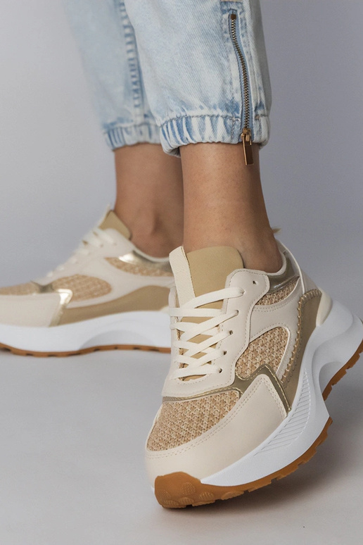 Beżowe sneakersy sportowe z plecioną...