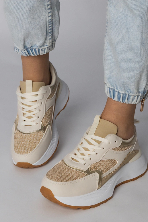 Beżowe sneakersy sportowe z plecioną...