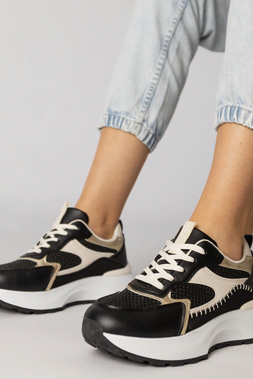 Czarne sneakersy sportowe z plecioną  wstawką Berlisa