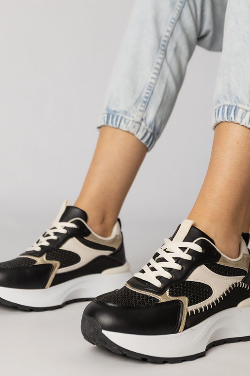 Czarne sneakersy sportowe z plecioną...