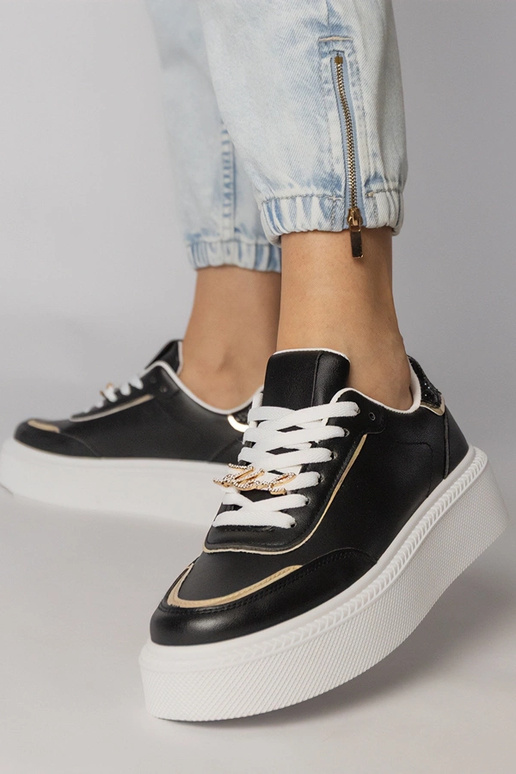 Czarne sneakersy zdobione brokatem i...