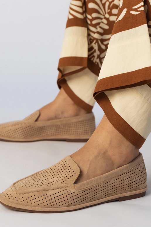 Brązowe mokasyny ażurowe z ekozamszu...