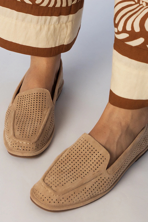 Brązowe mokasyny ażurowe z ekozamszu...