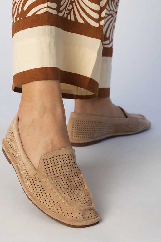 Brązowe mokasyny ażurowe z ekozamszu...