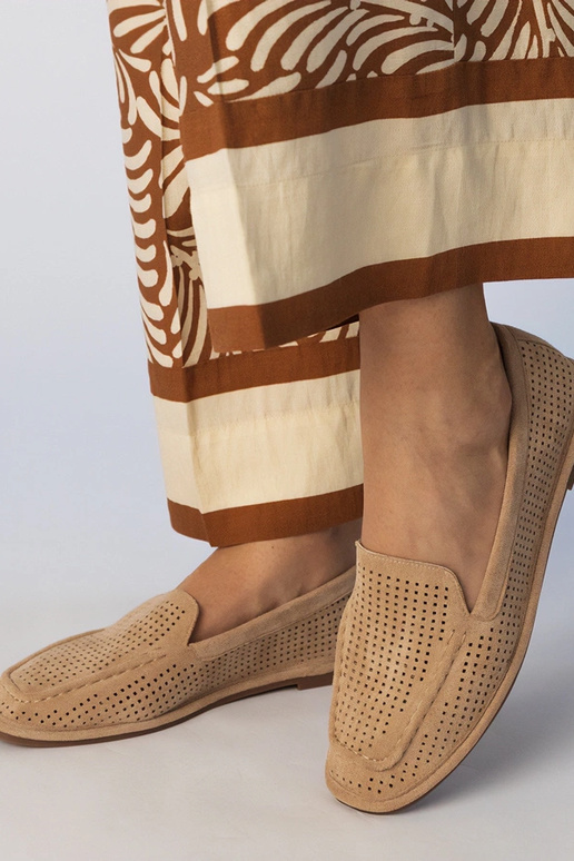 Brązowe mokasyny ażurowe z ekozamszu...