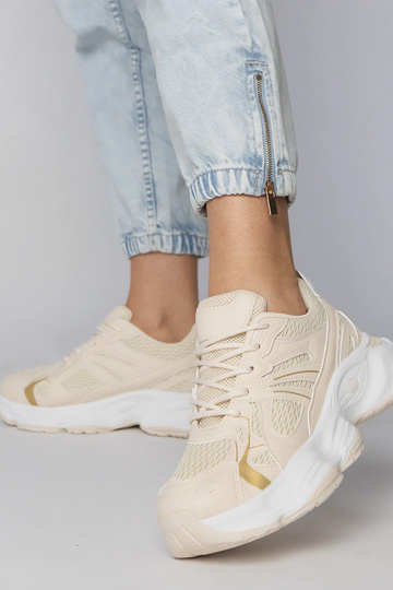 Beżowe sneakersy sportowe na masywnej podeszwie Klarris