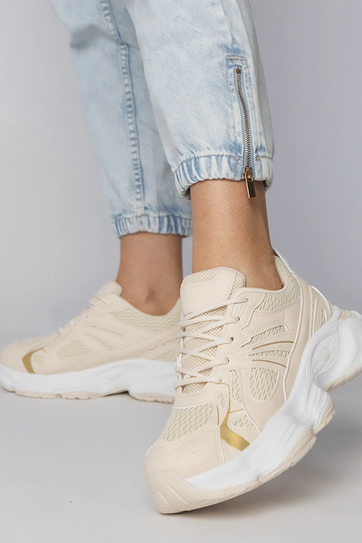 Beżowe sneakersy sportowe na masywnej...